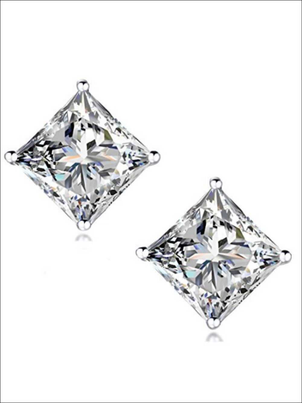 Princess Cut CZ Stud Earrings 925 Sterling Silver Hypoallergenic
